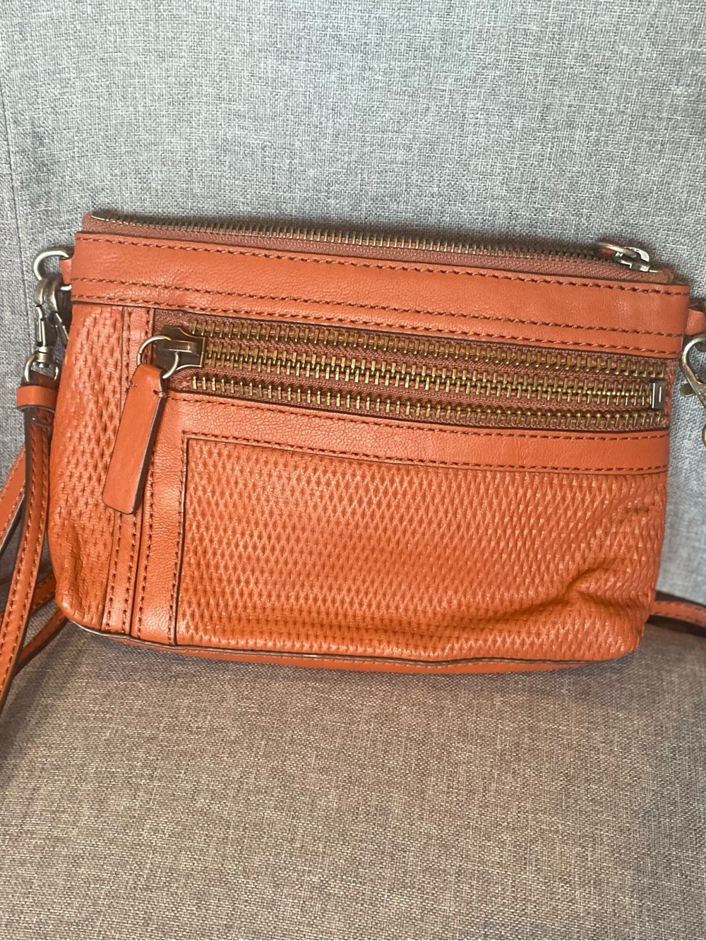 Frye Orange Textured Leather Crossbody with Front Zip Pockets
